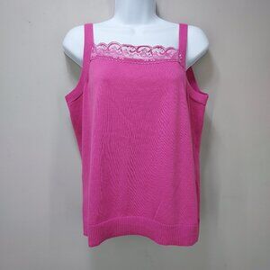 Christopher & Banks Lace Trim Sleeveless Sweater Knit Tank Top
